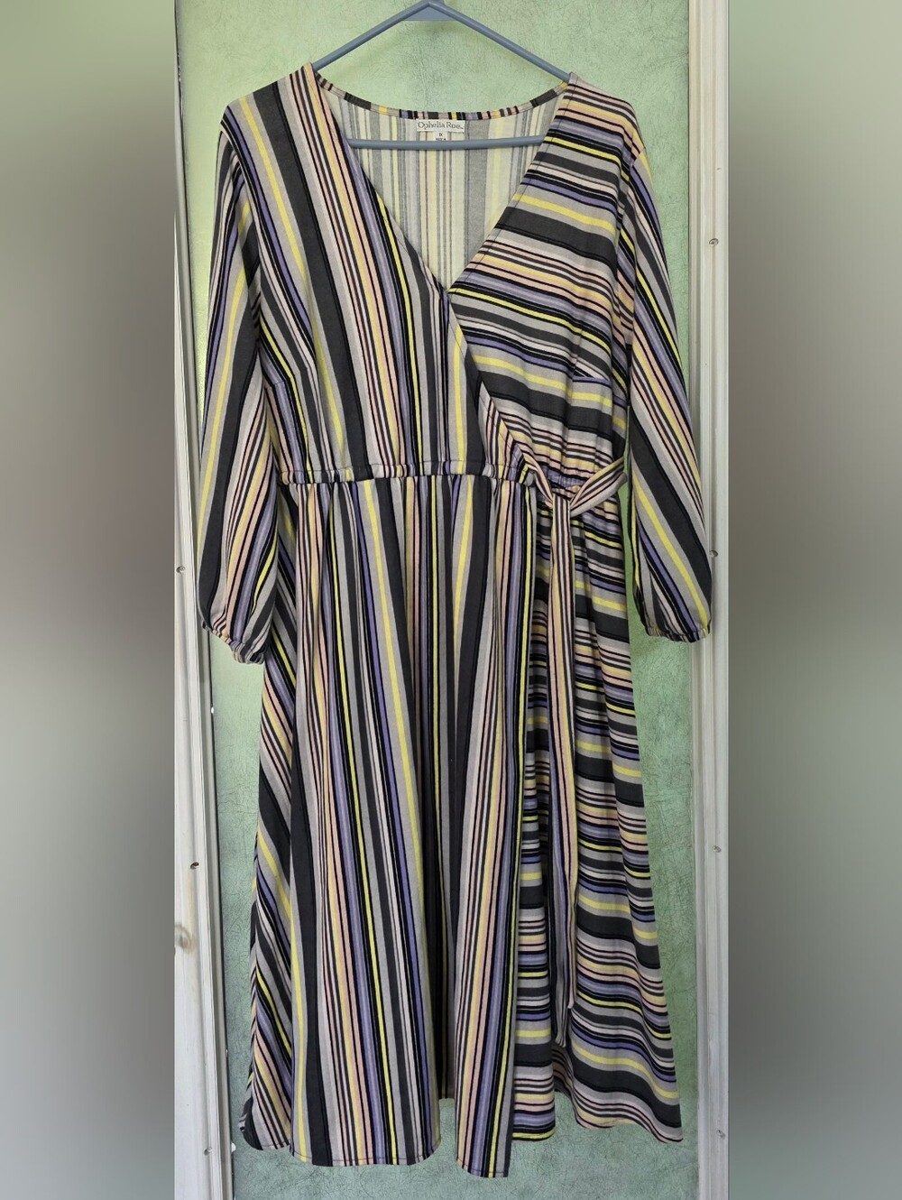 Striped Faux Wrap Midi Dress